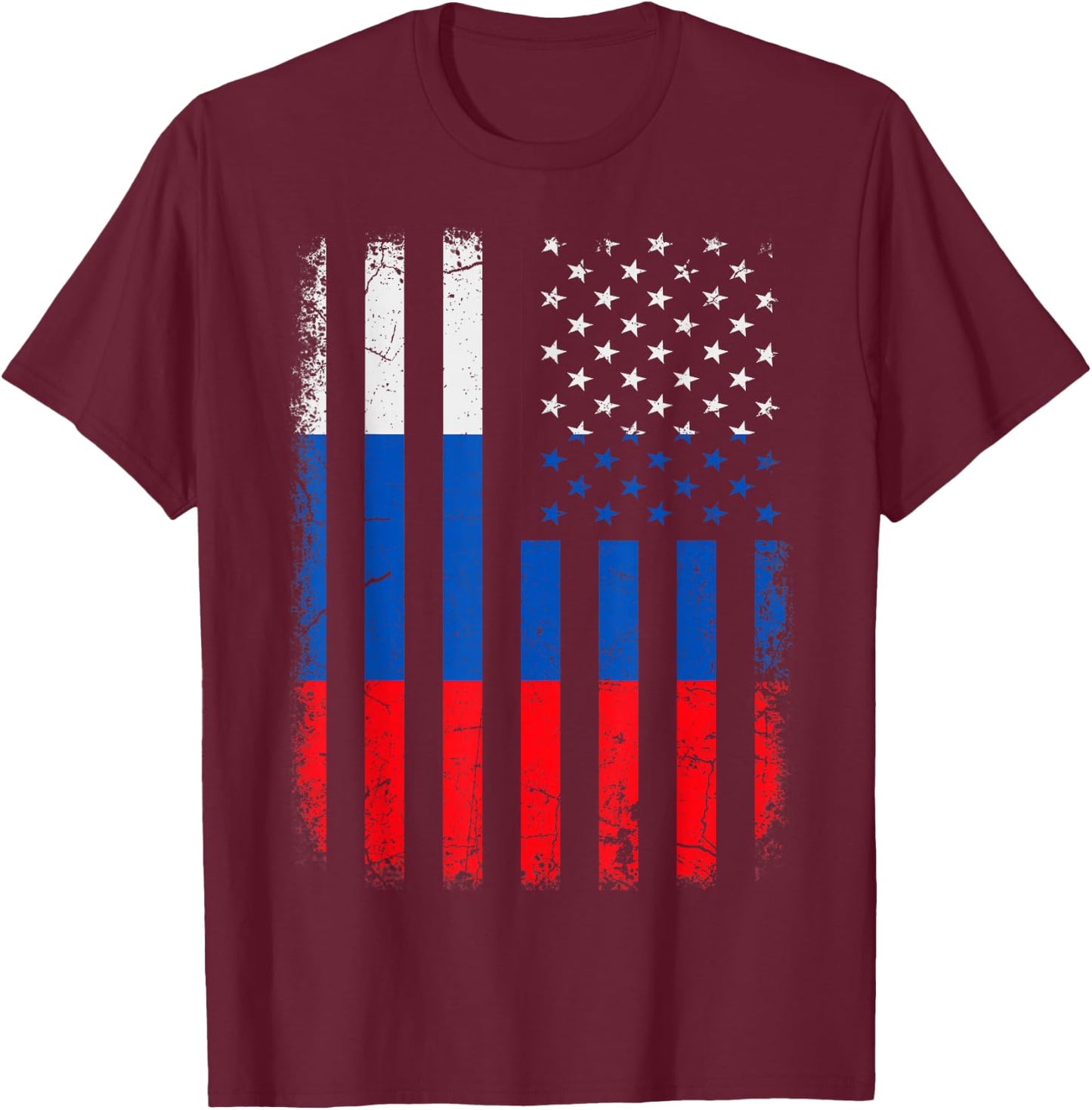 Russian American Flag Russia America Pride Heritage T-Shirt - T-Shirt | Maroon