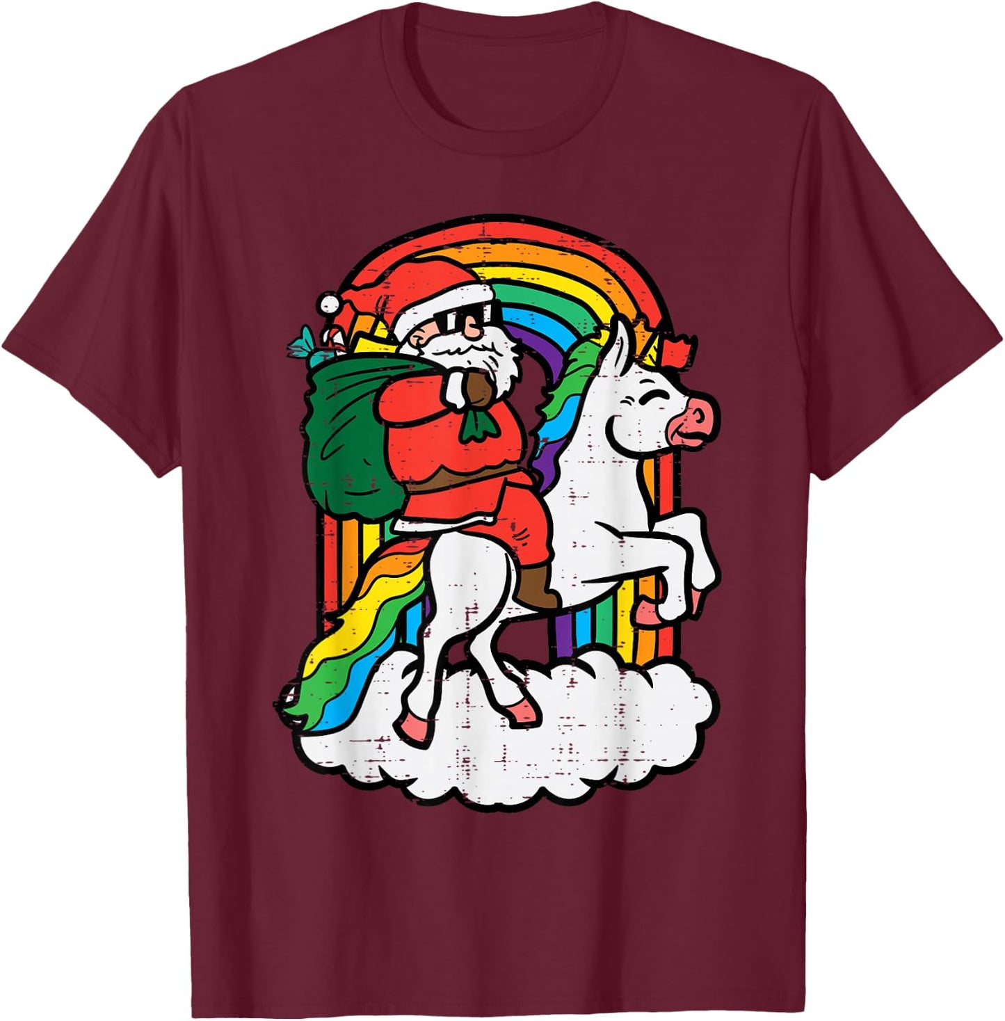 Santa On Unicorn Rainbow Christmas Xmas Toddler Girls Kids T-Shirt - T-Shirt | Maroon