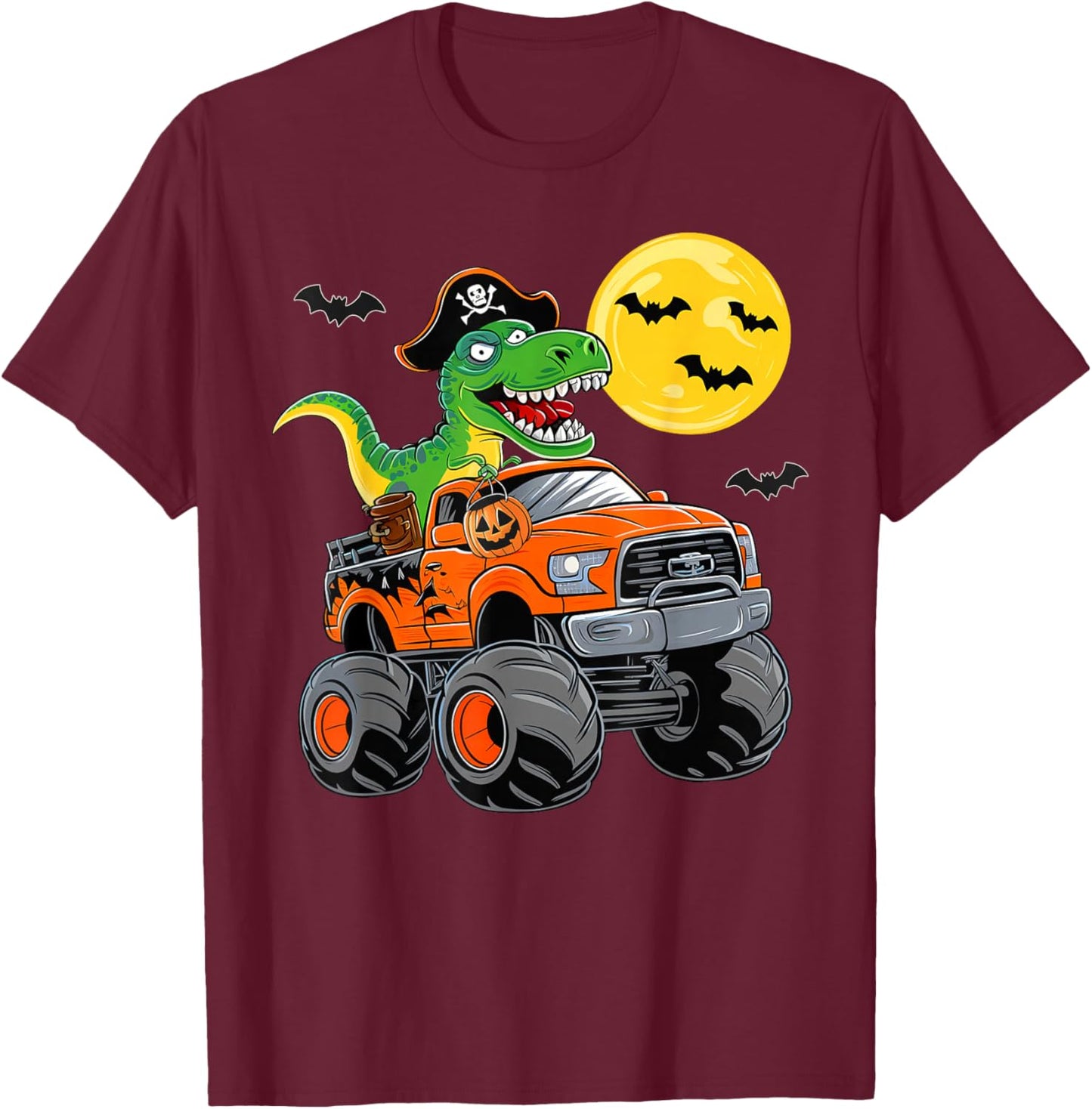 Boys Halloween Monster Truck T Rex Pirate Dinosaur Toddler T-Shirt - T-Shirt | Maroon