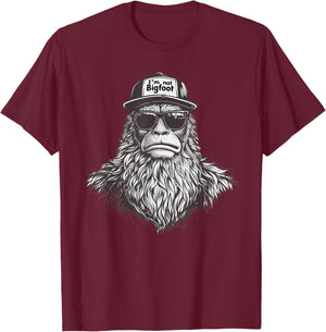 Bigfoot In Disguise Sunglasses Trucker Hat I'm Not Sasquatch , Small, Black T-Shirt - T-Shirt | Maroon