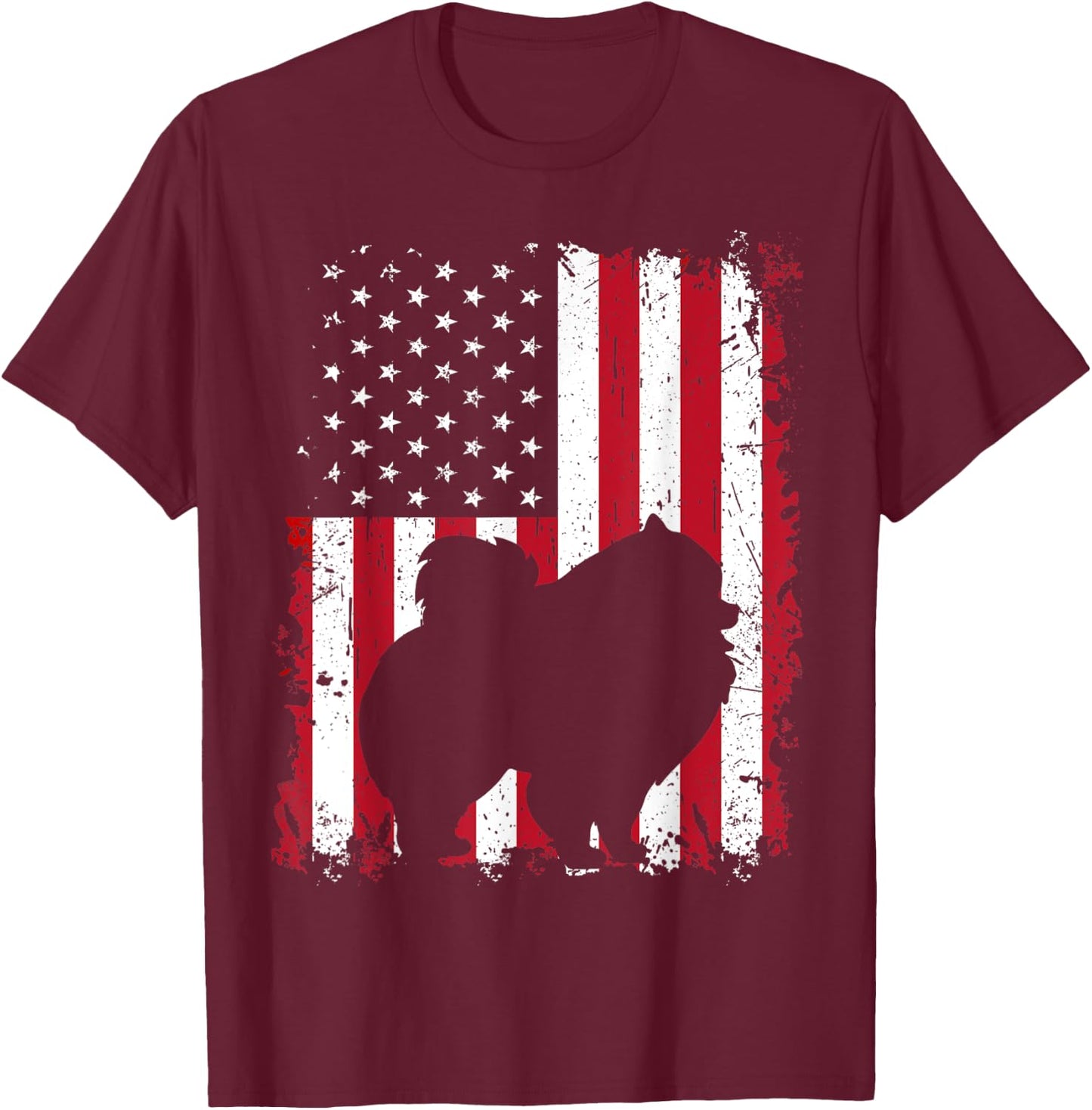 Pomeranian 4th of July Patriotic American USA Flag Gift T-Shirt - T-Shirt | Maroon