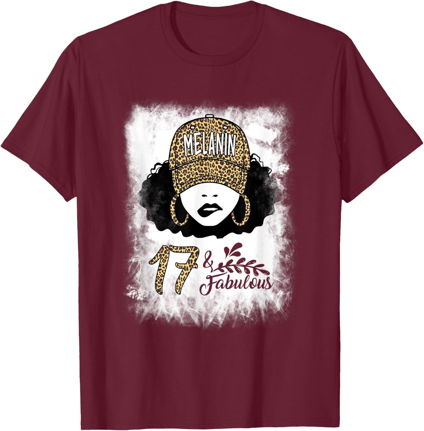 17th Birthday Fabulous Melanin Leopard 17 Year Old Women T-Shirt - T-Shirt | Maroon