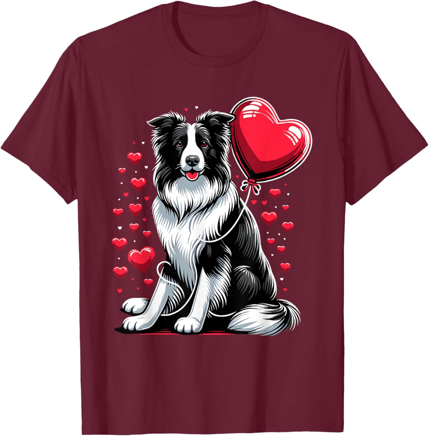 Border Collie Dog Valentines Day Dog Owner Valentine T-Shirt - T-Shirt | Maroon