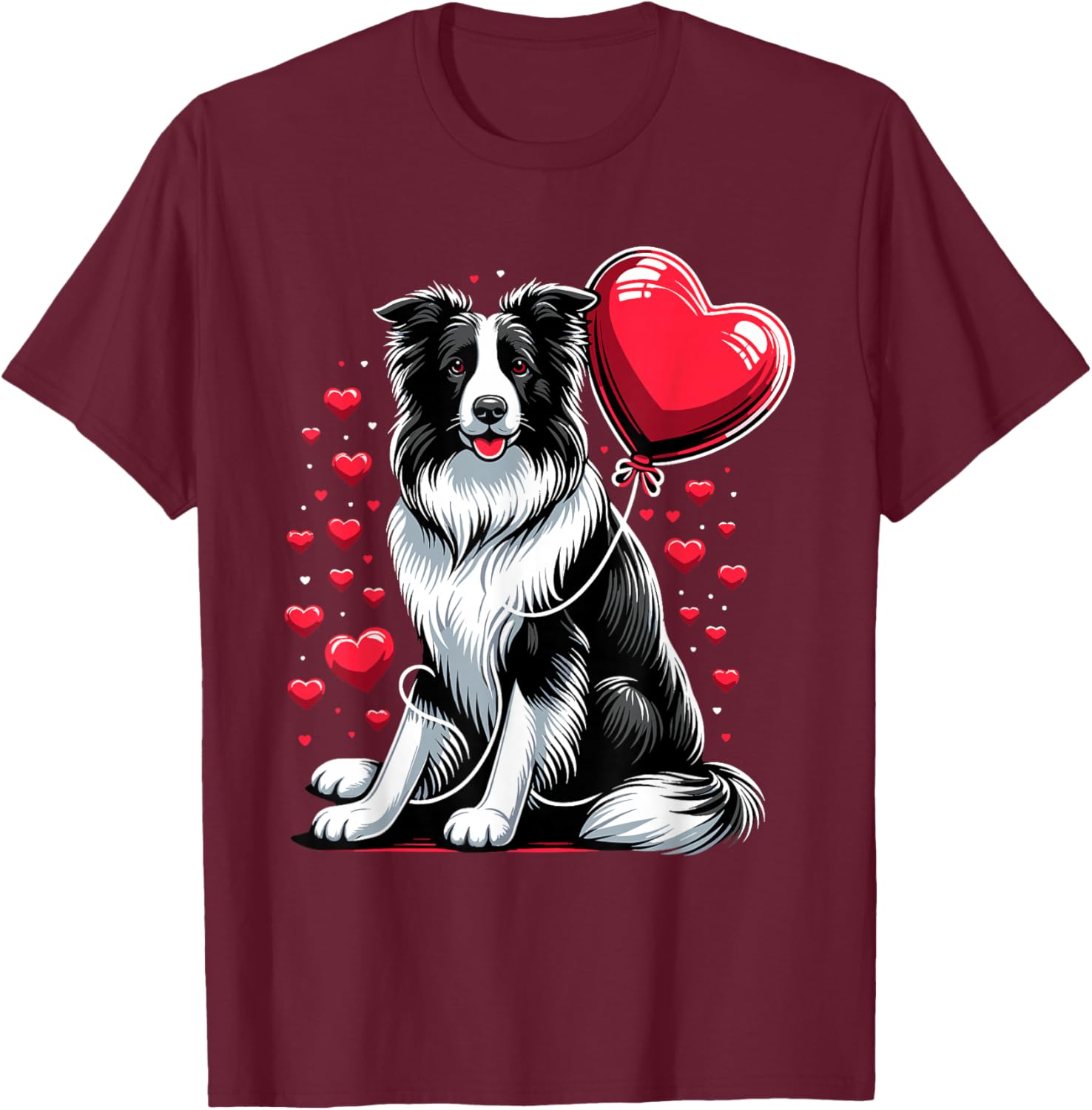 Border Collie Dog Valentines Day Dog Owner Valentine T-Shirt - T-Shirt | Maroon