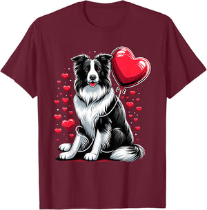 Border Collie Dog Valentines Day Dog Owner Valentine T-Shirt - T-Shirt | Maroon