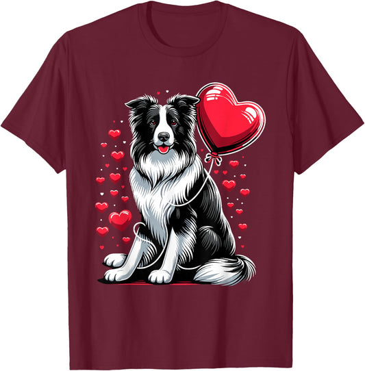Border Collie Dog Valentines Day Dog Owner Valentine T-Shirt - T-Shirt | Maroon