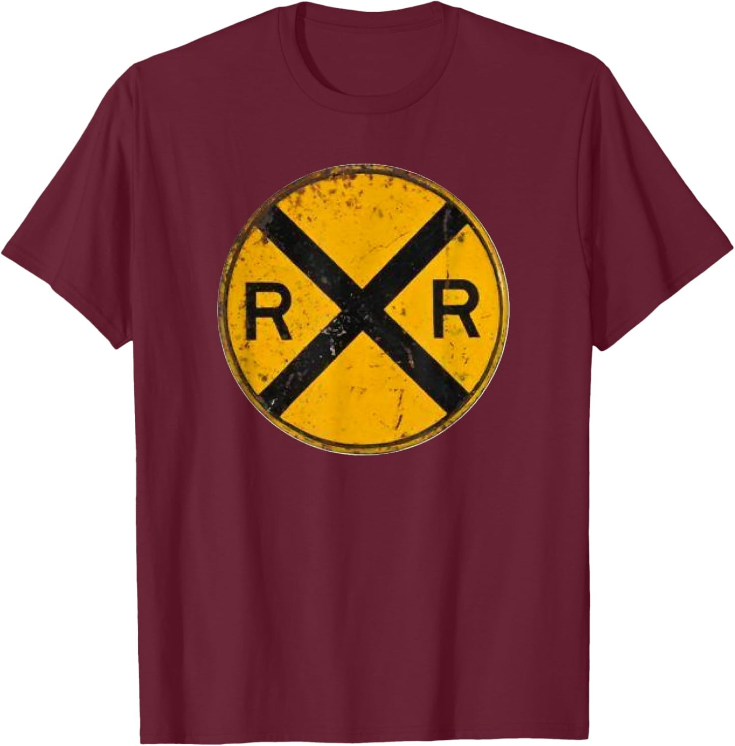 Vintage Railroad Crossing Sign Worker Engineer T-Shirt - T-Shirt | Maroon