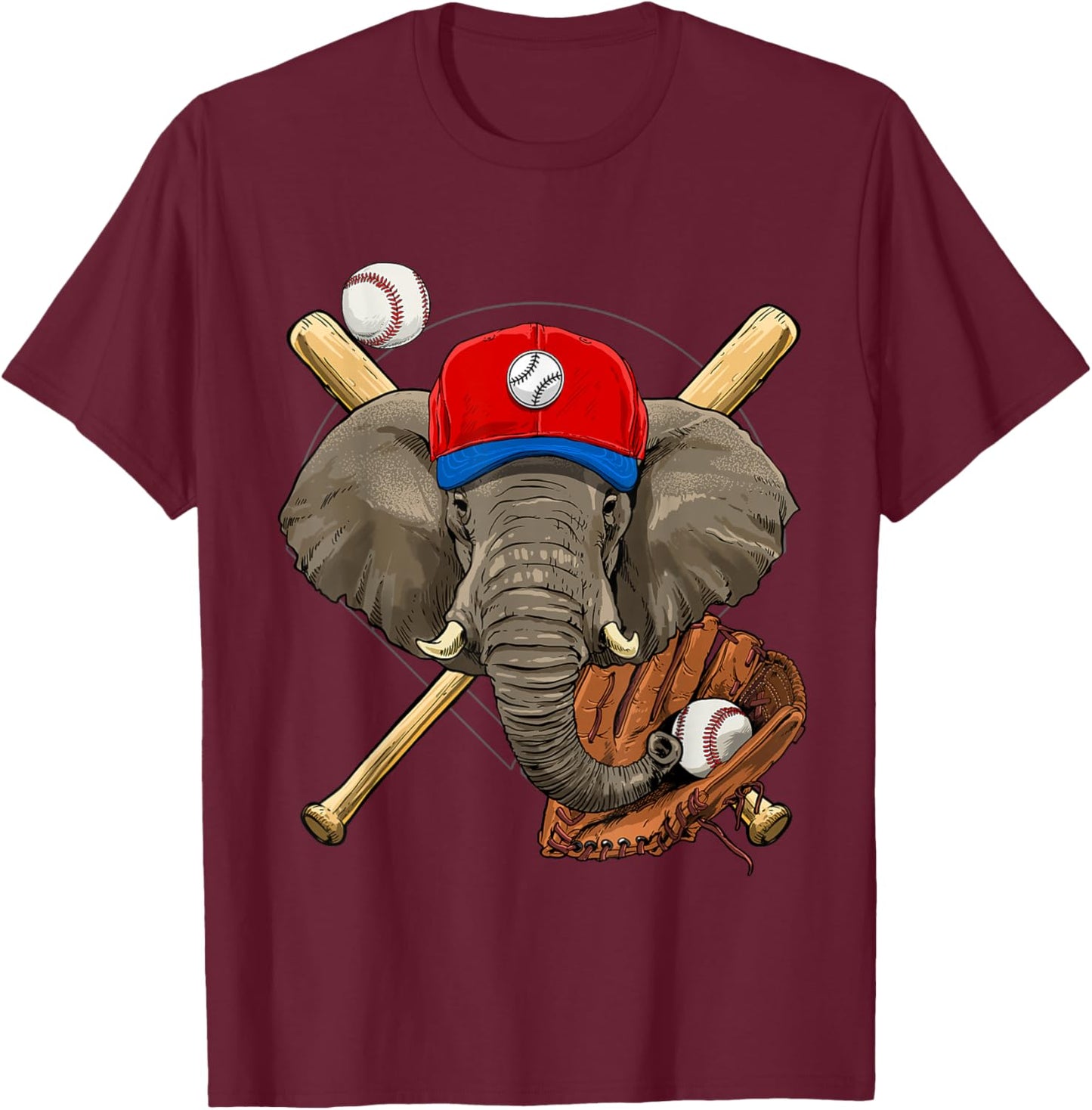 Elephant Baseball Elephant Lovers Baseball Player T-Shirt - T-Shirt | Maroon