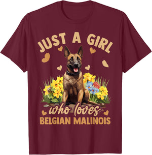 Aesthetic Floral Just A Girl Who Loves Belgian Malinois Dog T-Shirt - T-Shirt | Maroon