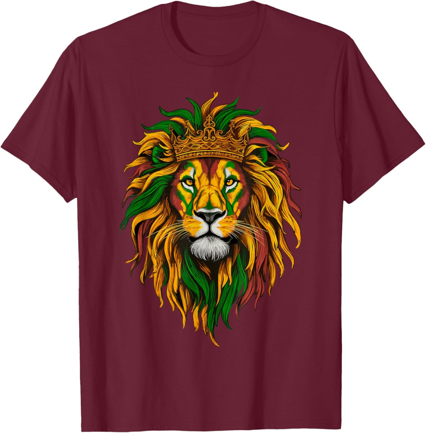 Rasta Lion of Judah Rastafarian Reggae Ethiopian Lion T-Shirt - T-Shirt | Maroon