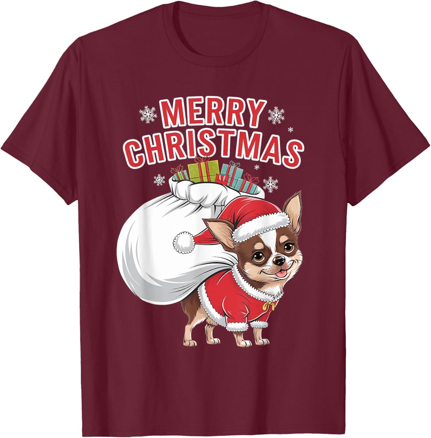 Merry Christmas Chihuahua T-Shirt - T-Shirt | Maroon