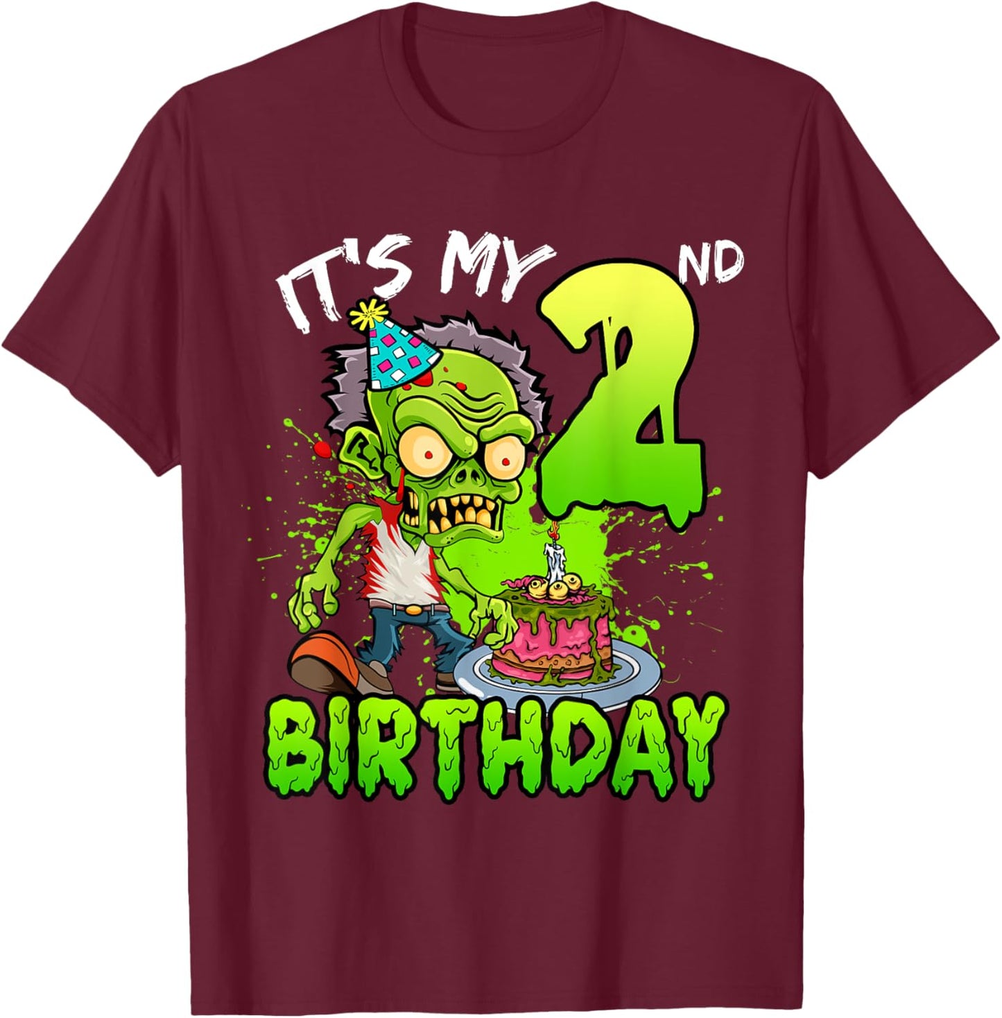 It's My 2nd Birthday Zombie Lover 2 Year Old Boys Girls T-Shirt - T-Shirt | Maroon