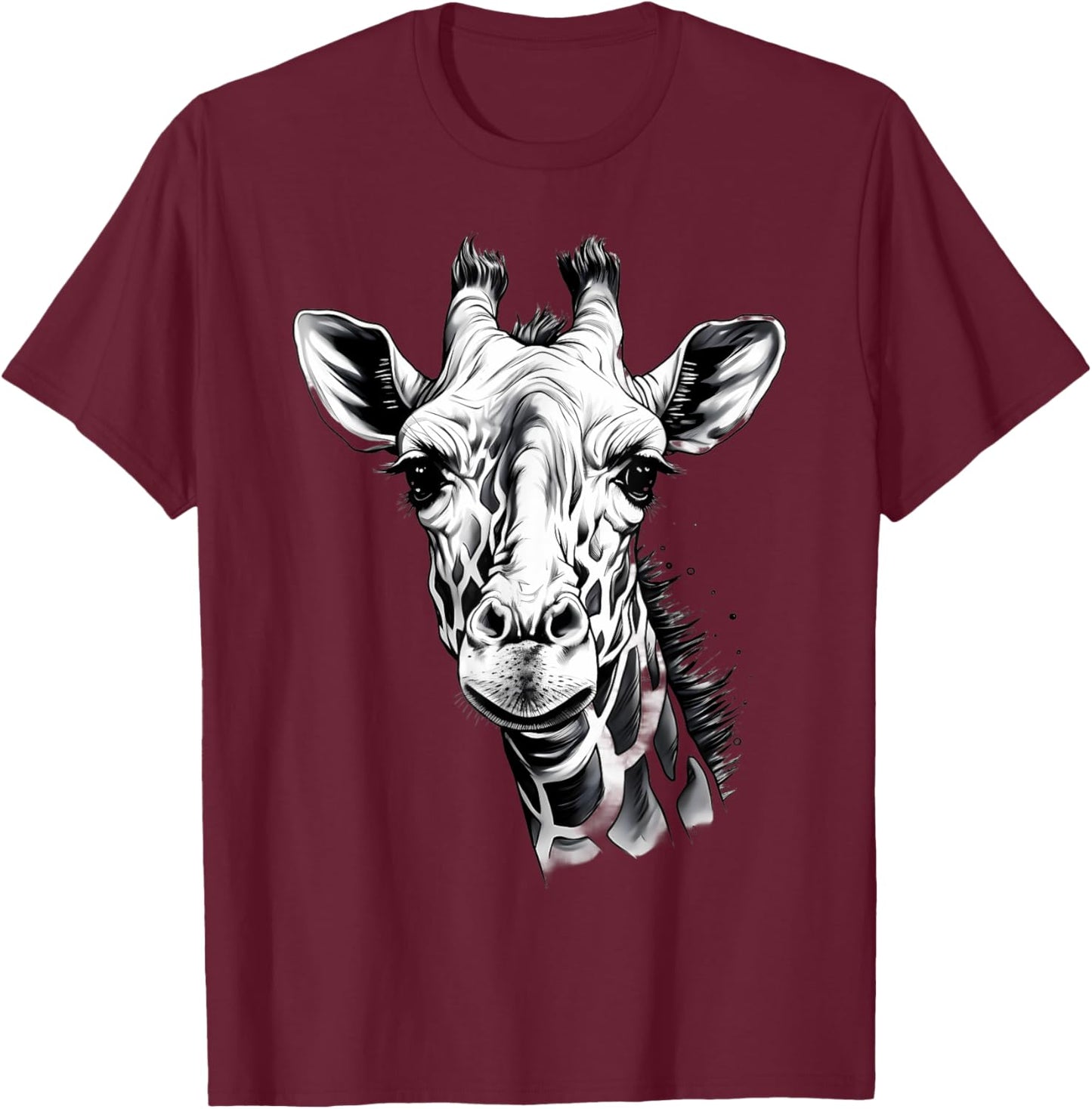 Giraffe Artwork Portrait African Animal Lovers Wildlife T-Shirt - T-Shirt | Maroon