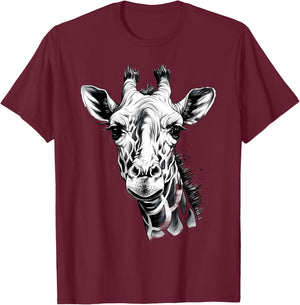 Giraffe Artwork Portrait African Animal Lovers Wildlife T-Shirt - T-Shirt | Maroon