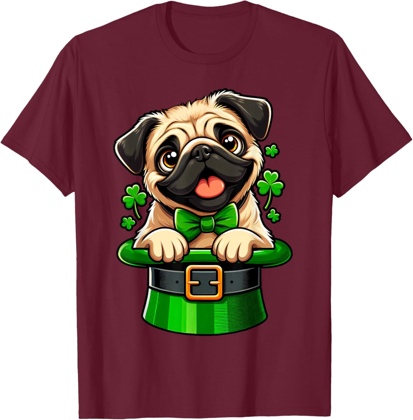 Pug St Patricks Day Leprechaun Shamrock Irish Dog Pug Lover T-Shirt - T-Shirt | Maroon