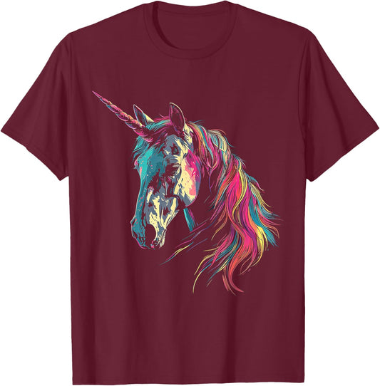 Unicorn Cute Colorful Animal Face Art Graphic Unicorn T-Shirt - T-Shirt | Maroon