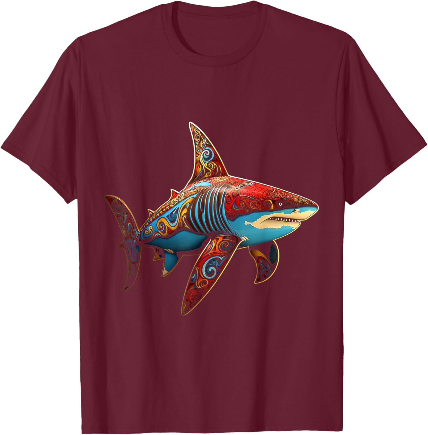 Shark Geometric Animal Anime Abstract Art Shark T-Shirt - T-Shirt | Maroon