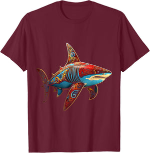 Shark Geometric Animal Anime Abstract Art Shark T-Shirt - T-Shirt | Maroon