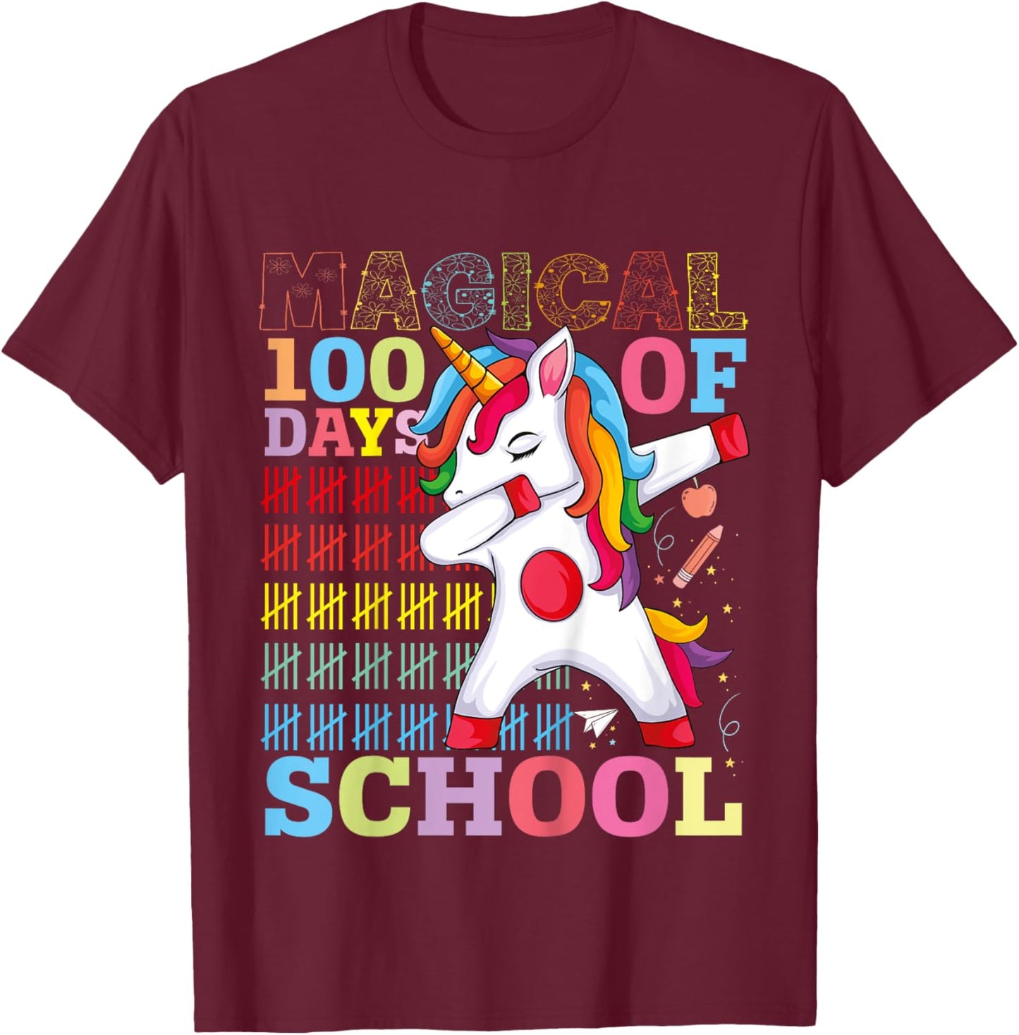 Unicorn Magical 100th Day of School Gift Boys Girls Kids T-Shirt - T-Shirt | Maroon