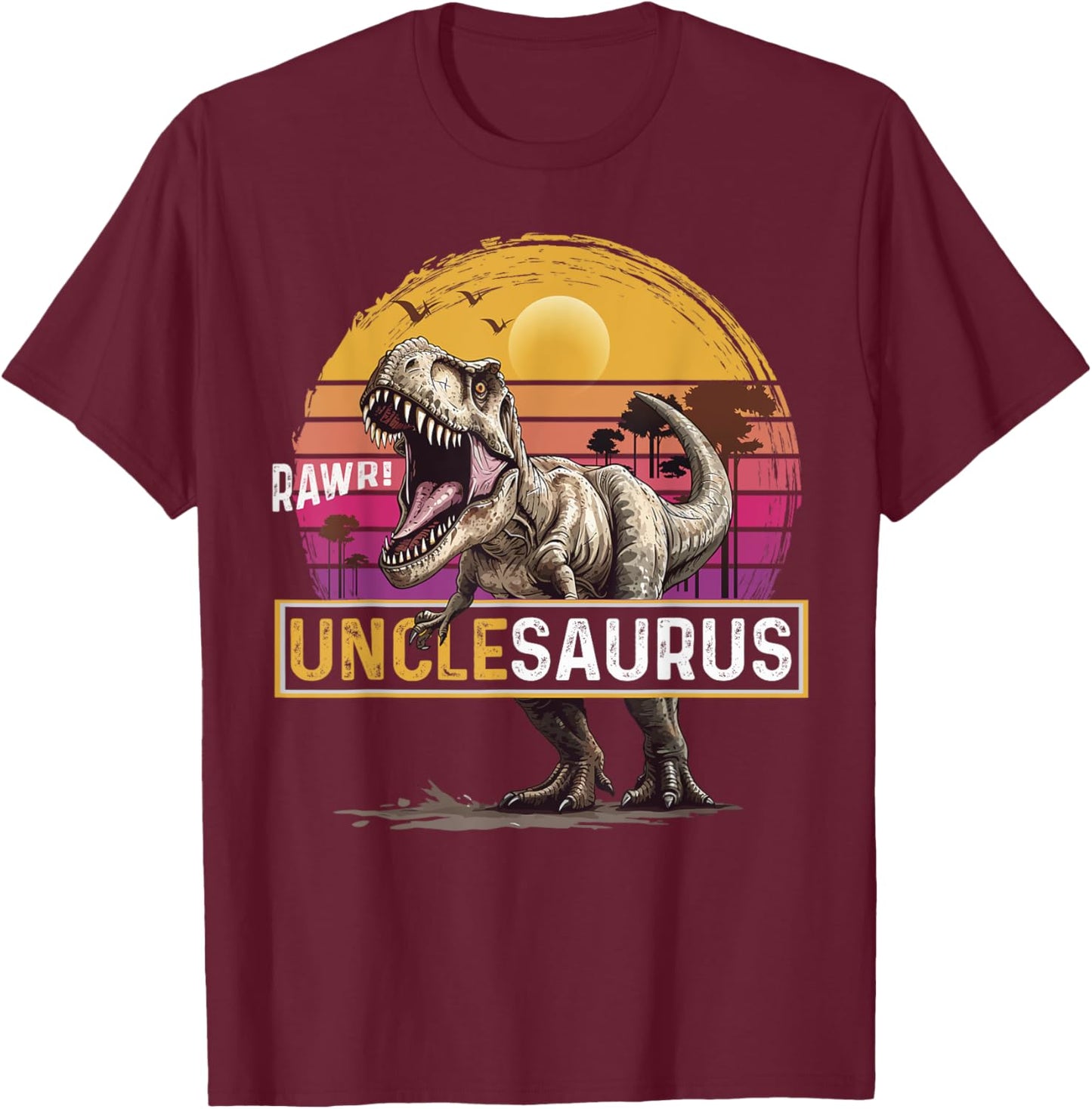 Unclesaurus T Rex Dinosaur Uncle Saurus Family Matching T-Shirt - T-Shirt | Maroon