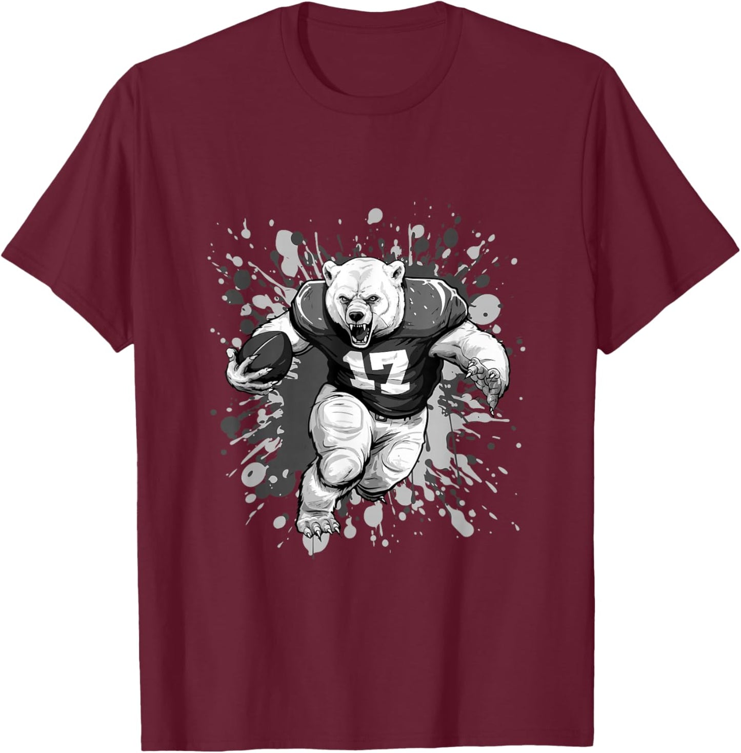 Polar Bear Playing American Football Team Animal T-Shirt - T-Shirt | Maroon