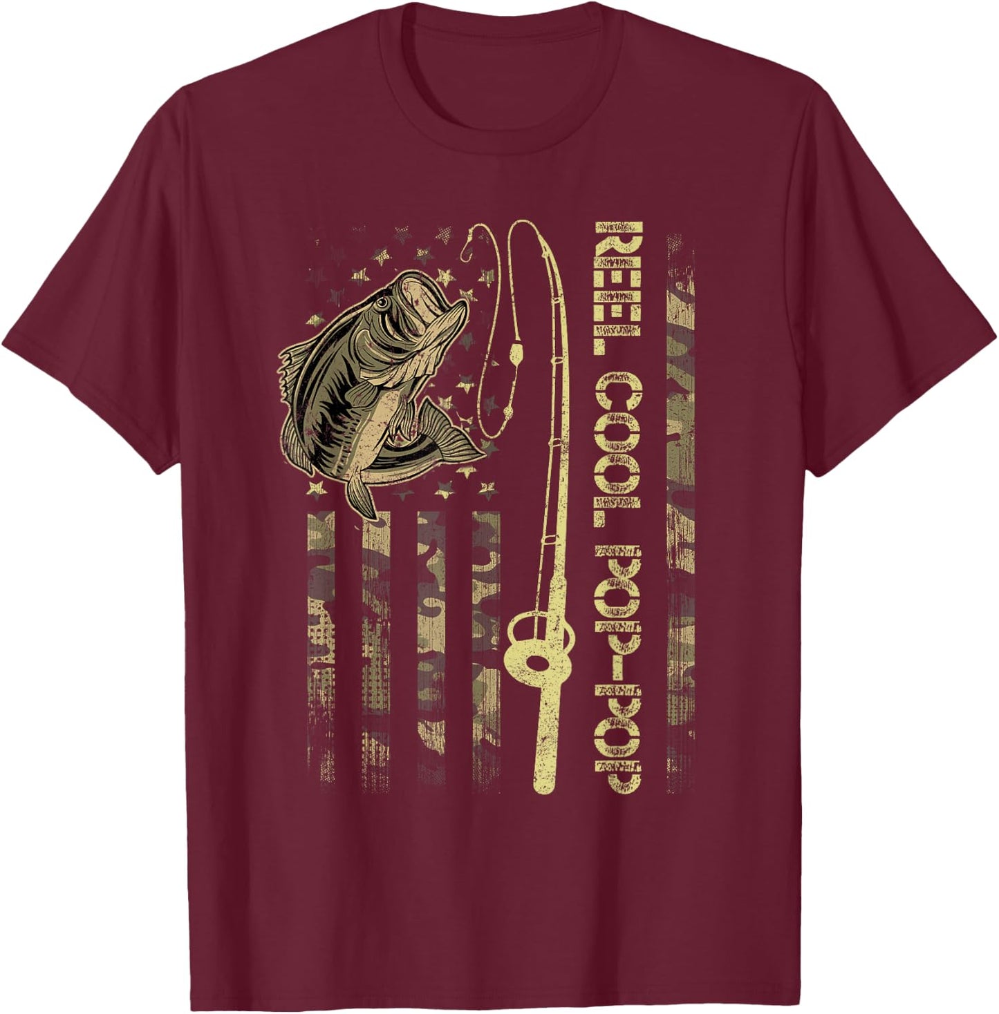 Reel Cool Pop-Pop Camouflage American Flag Funny Gift Men T-Shirt - T-Shirt | Maroon
