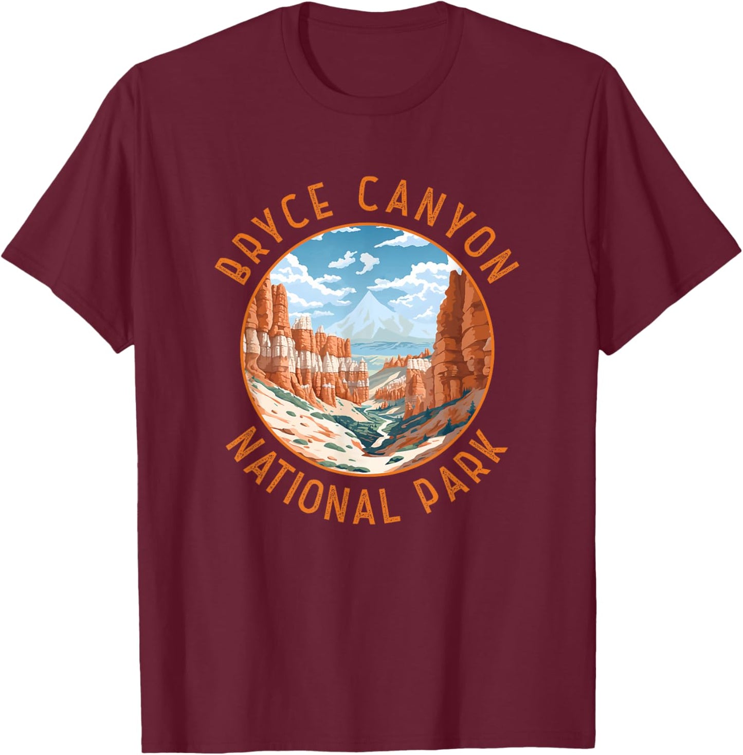 Bryce Canyon National Park Illustration Distressed Circle T-Shirt - T-Shirt | Maroon