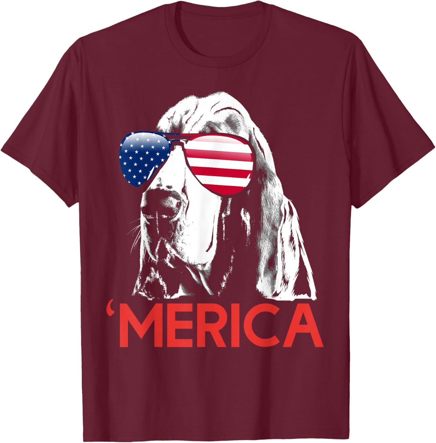 Merica Basset Hound American Flag 4th of July T-Shirt - T-Shirt | Maroon