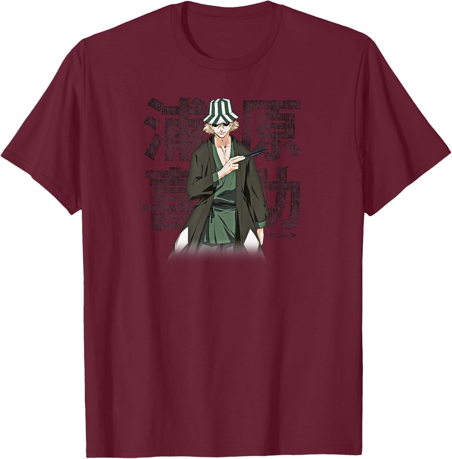 Bleach Kisuke Urahara Square Distressed Anime T-Shirt - T-Shirt | Maroon
