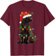Black-Cat Christmas Tree Lights Funny Santa Kitten Led Light T-Shirt - T-Shirt | Maroon