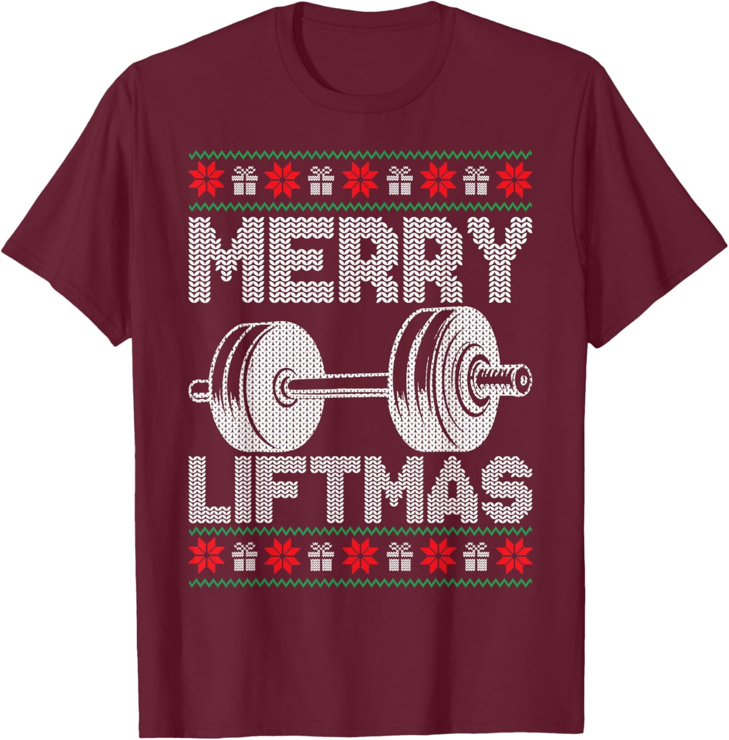 Merry Liftmas Ugly Christmas Gym Workout Funny Fitness T-Shirt - T-Shirt | Maroon