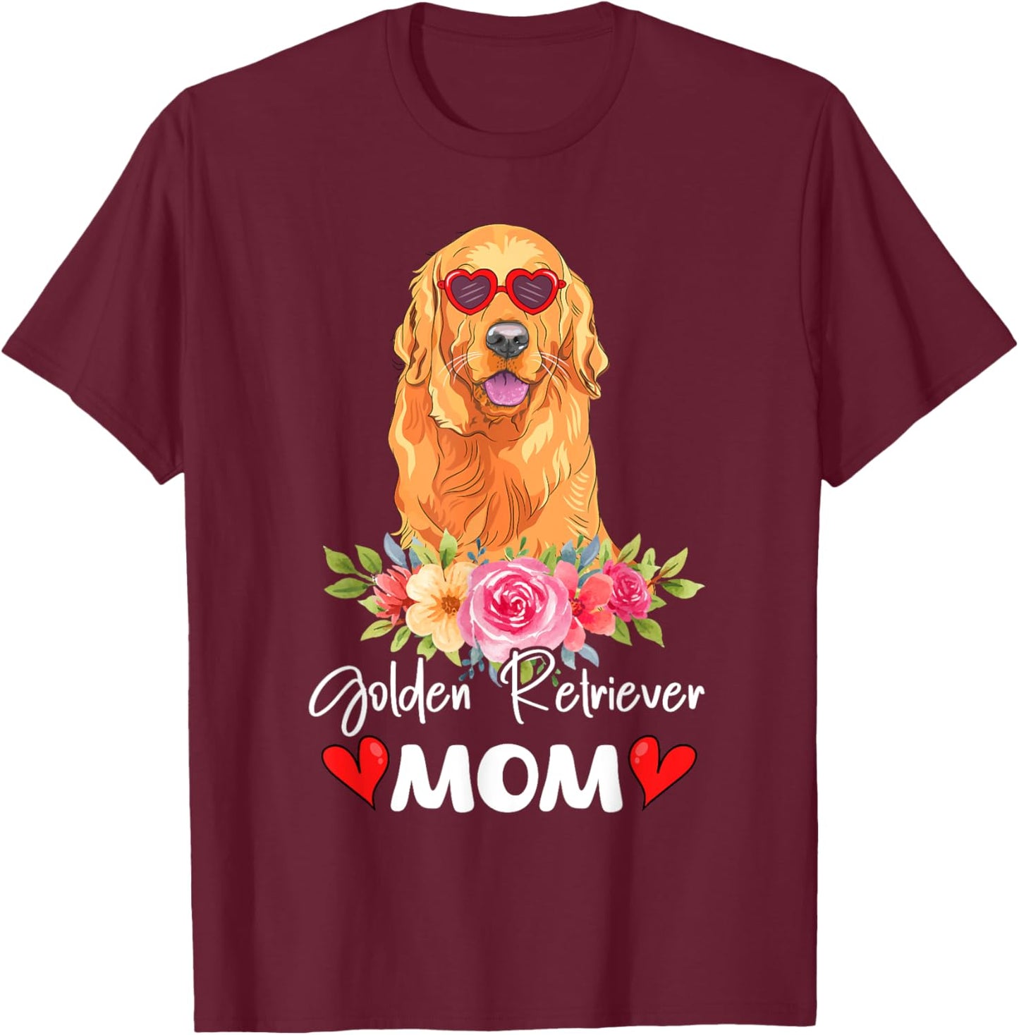 Golden Retriever Mom Mama Sunglasses Dog Lover Owner T-Shirt - T-Shirt | Maroon