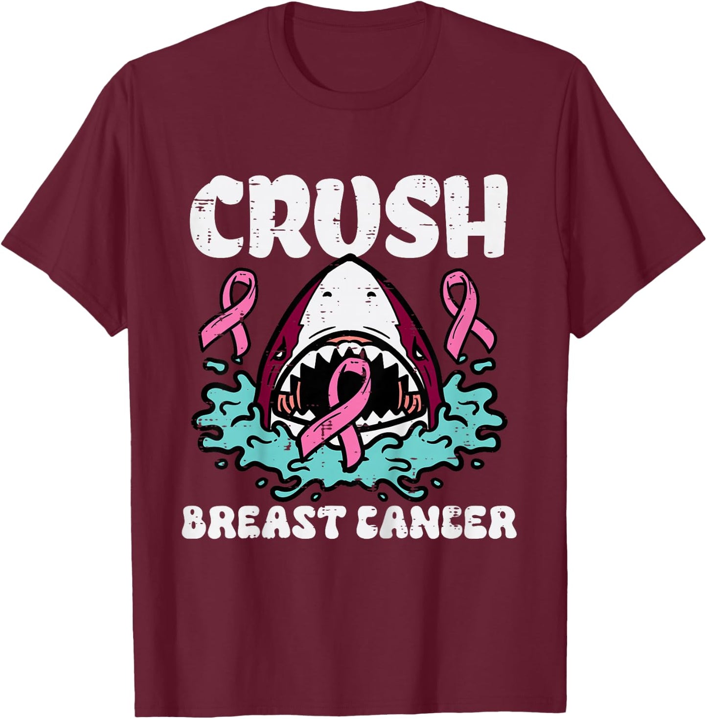 Kids Crush Pink Shark Breast Cancer Awareness Kids Toddler Boys T-Shirt - T-Shirt | Maroon