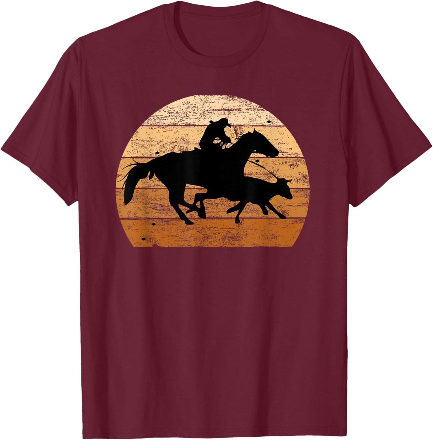 Brown Distressed Style Western Cow Horse Calf Roping T-Shirt - T-Shirt | Maroon