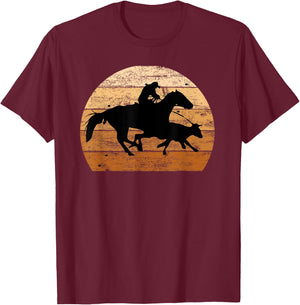 Brown Distressed Style Western Cow Horse Calf Roping T-Shirt - T-Shirt | Maroon