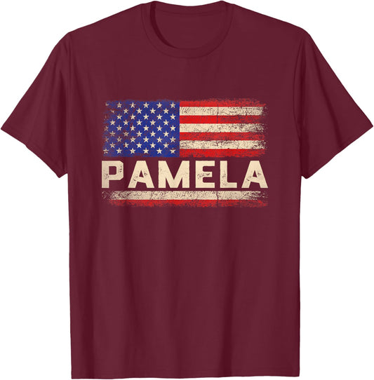 Pamela First Name Shirt Pamela Name American Flag T-Shirt - T-Shirt | Maroon