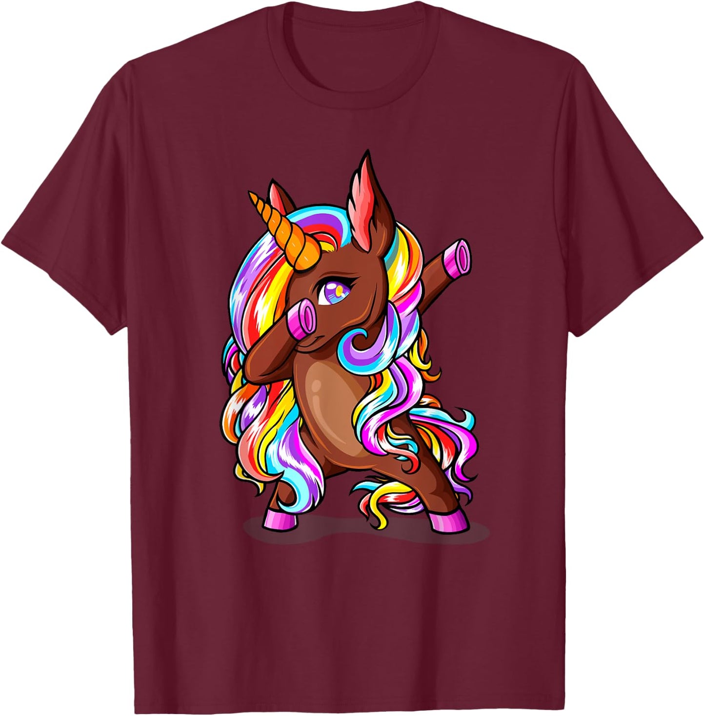 Dabbing Brown Skin Unicorn African American Woman Girl Gifts T-Shirt - T-Shirt | Maroon