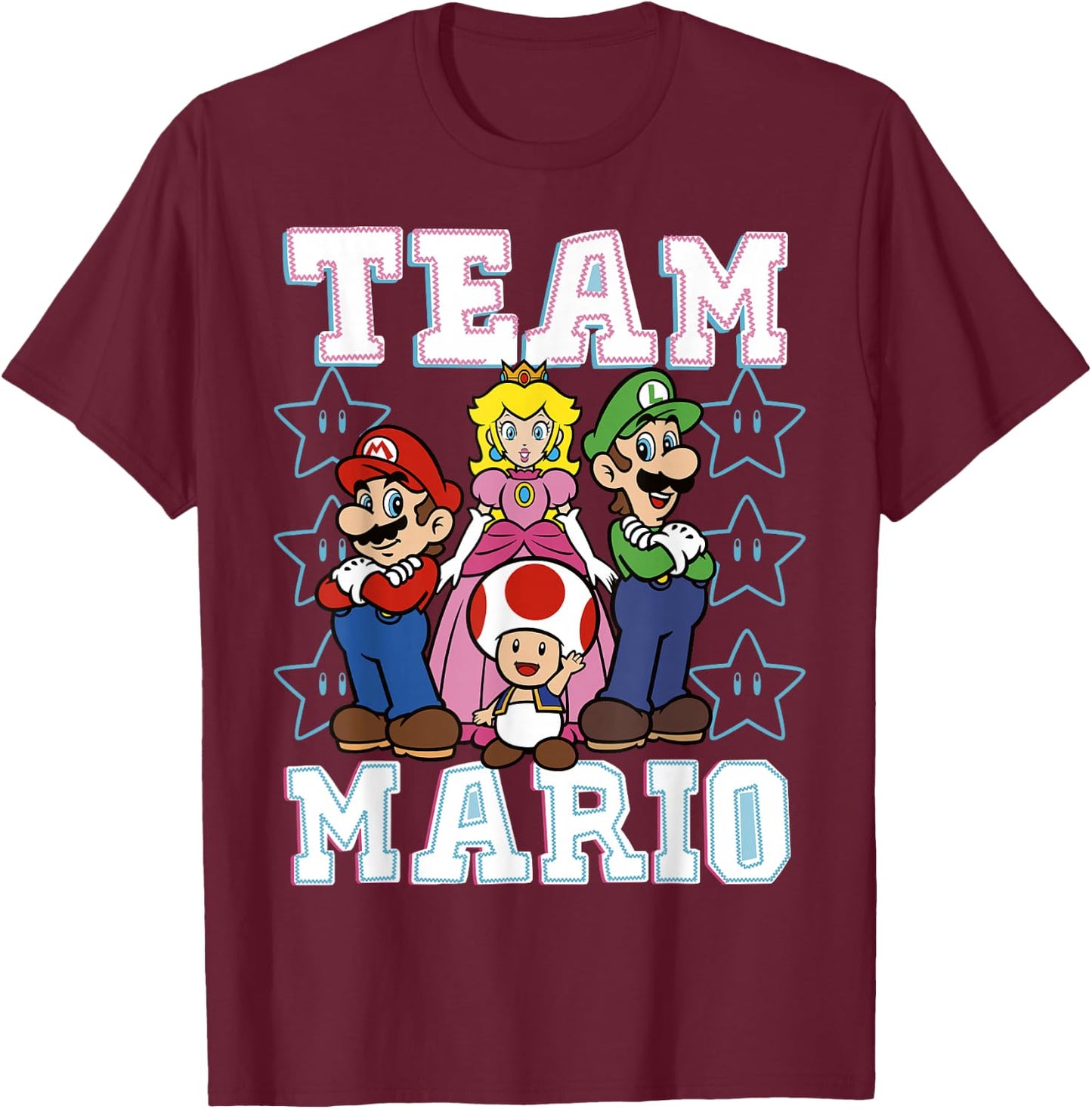 Super Mario Team Mario Group Shot T-Shirt - T-Shirt | Maroon