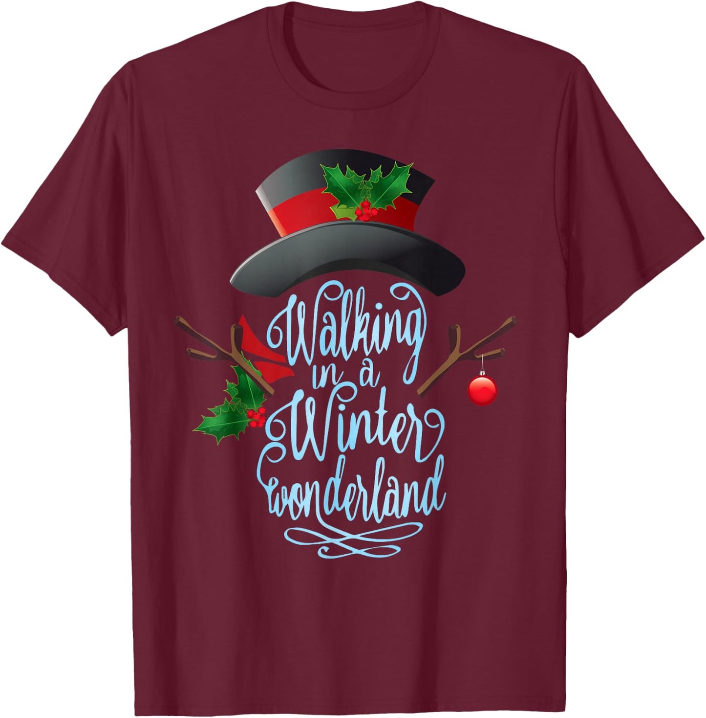 Walking in a Winter Wonderland Snowman Vintage Christmas T-Shirt - T-Shirt | Maroon