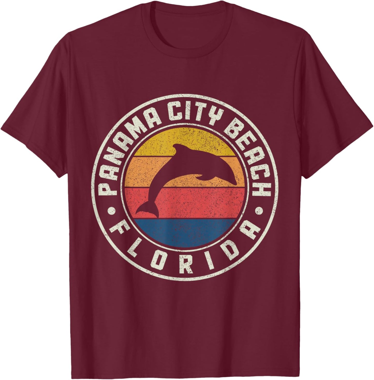 Panama City Beach Florida Dolphin Souvenir Vintage T-Shirt - T-Shirt | Maroon