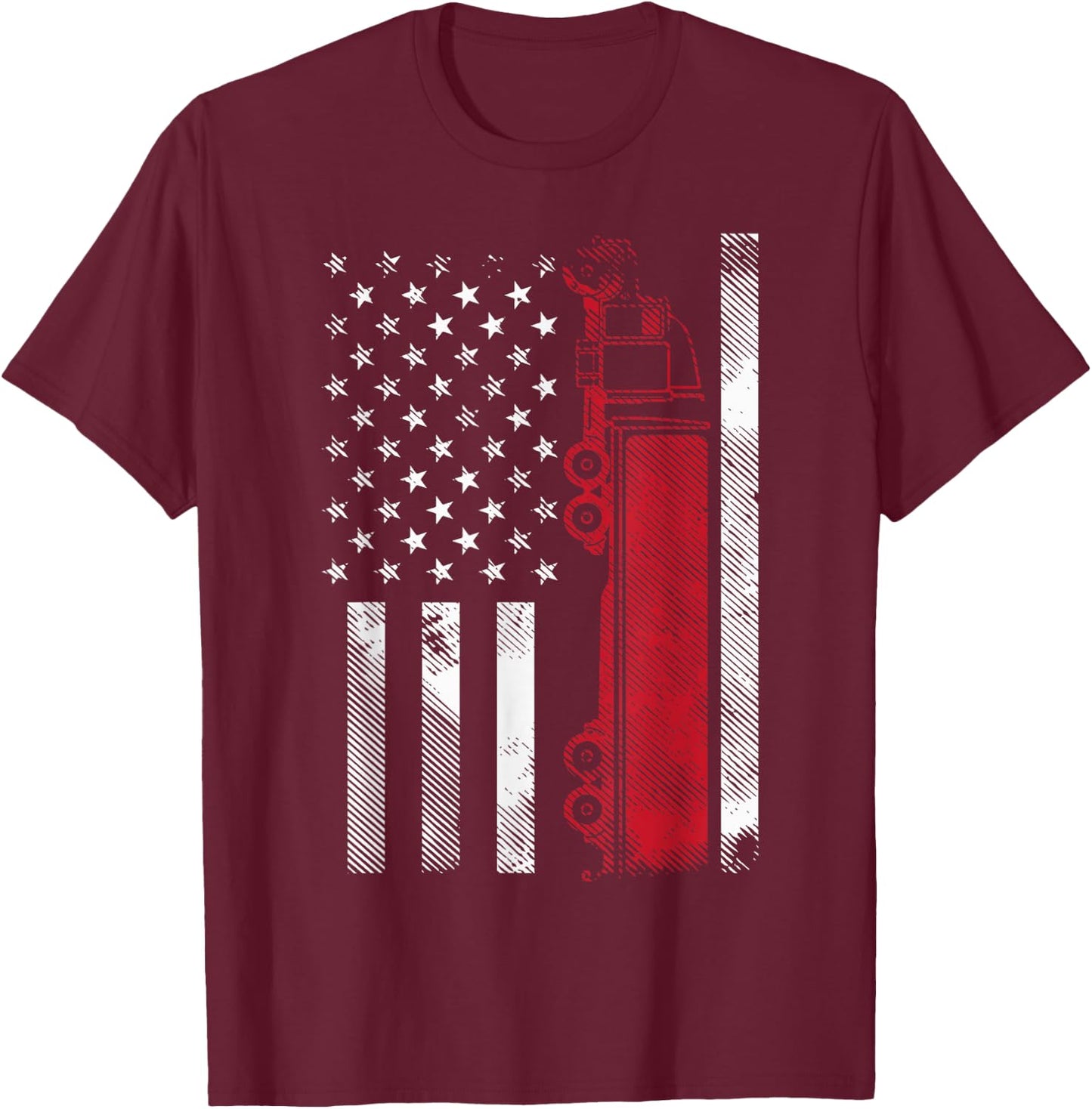 US American Flag Semi Truck Driver 18 Wheeler Trucker Gift Short Sleeve T-Shirt - T-Shirt | Maroon