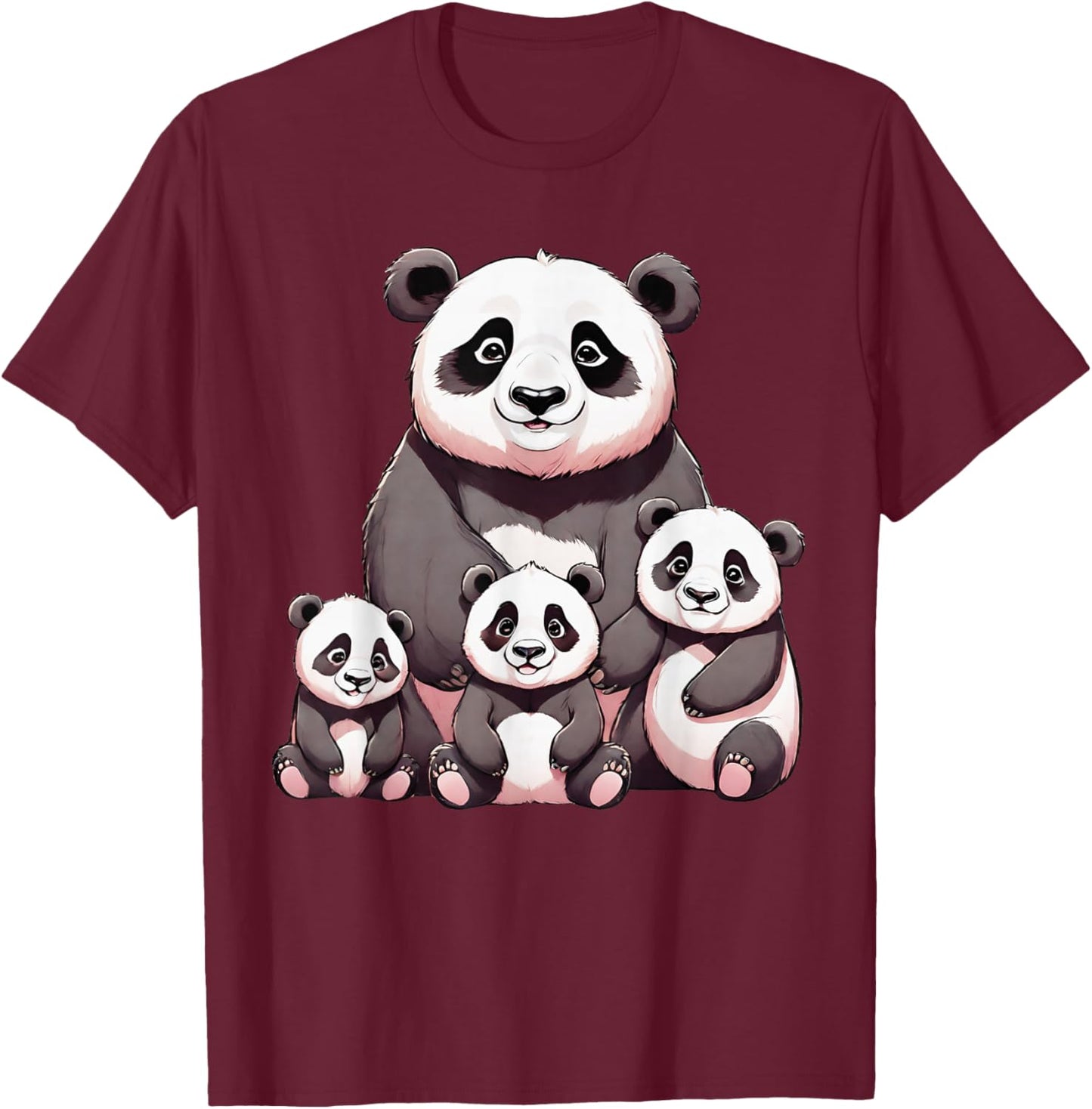 Cute Panda Bear and Cubs Family Mom Mother Gift Women Wife T-Shirt - T-Shirt | Maroon