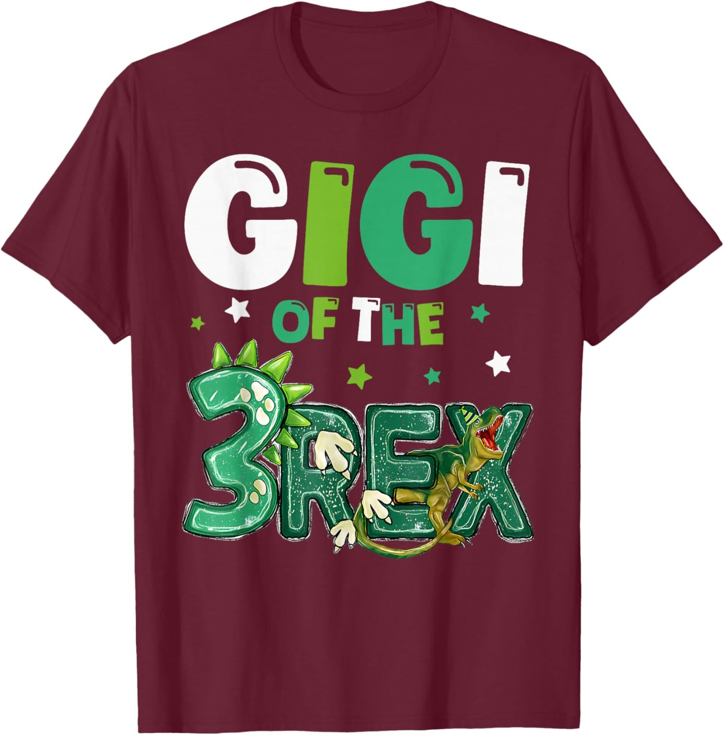 Gigi of the Three Rex Birthday Dinosaur Family Matching T-Shirt - T-Shirt | Maroon