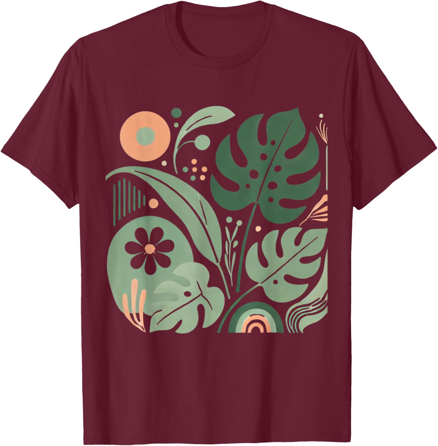 Monstera and Blooms, Monstera Design, Flora Lover. T-Shirt - T-Shirt | Maroon