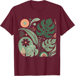 Monstera and Blooms, Monstera Design, Flora Lover. T-Shirt - T-Shirt | Maroon