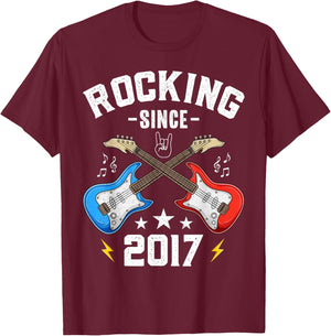 8 Year Old Rocking Since 2017 Guitar 8th Birthday T-Shirt - T-Shirt | Maroon