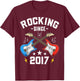 8 Year Old Rocking Since 2017 Guitar 8th Birthday T-Shirt - T-Shirt | Maroon