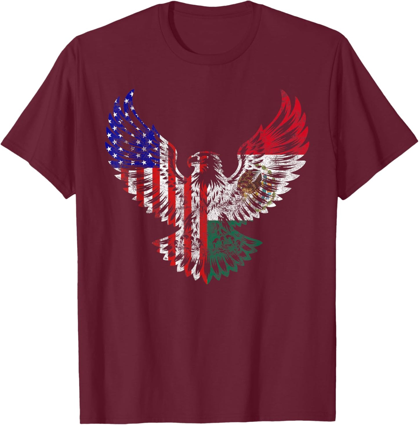 American Mexican Heritage America Mexico Flag Eagle T-Shirt - T-Shirt | Maroon