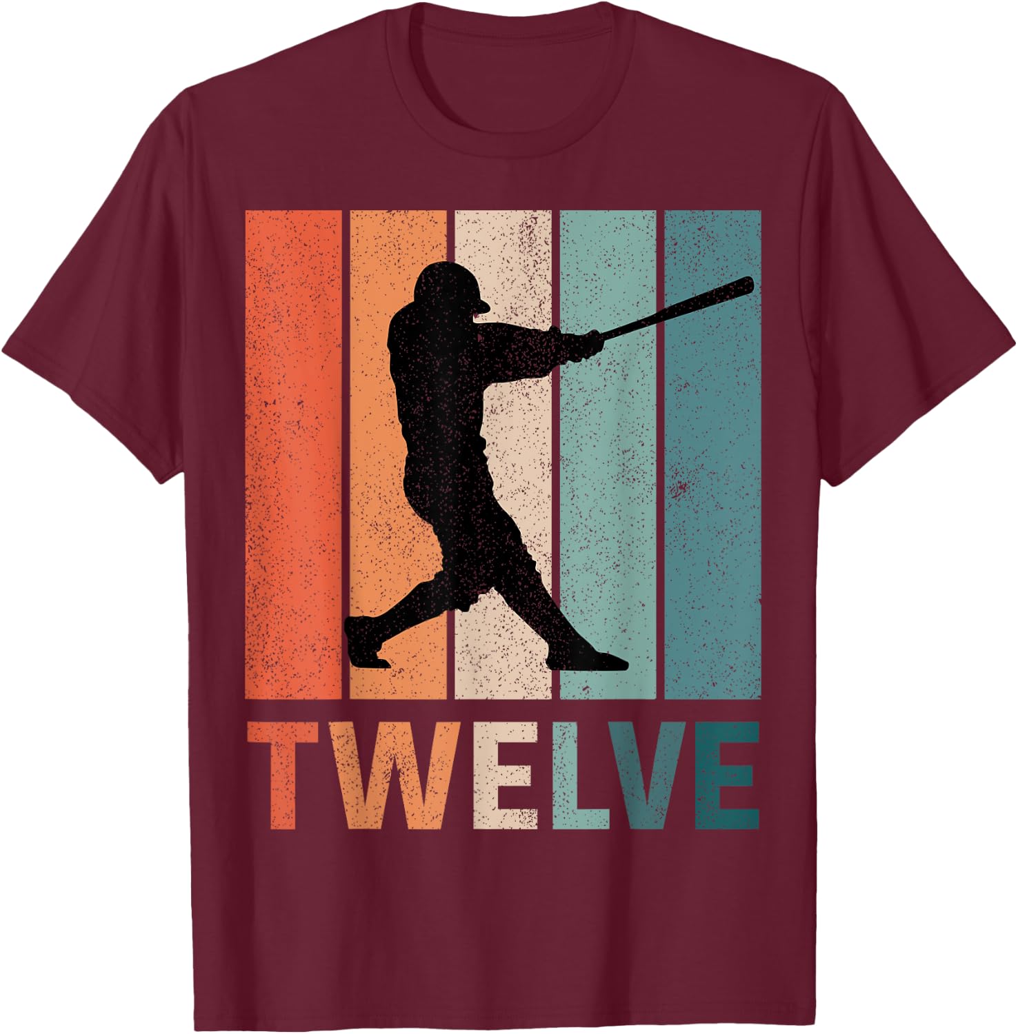 12th Birthday Retro Baseball Player Boys Kids 12 Years Old T-Shirt - T-Shirt | Maroon