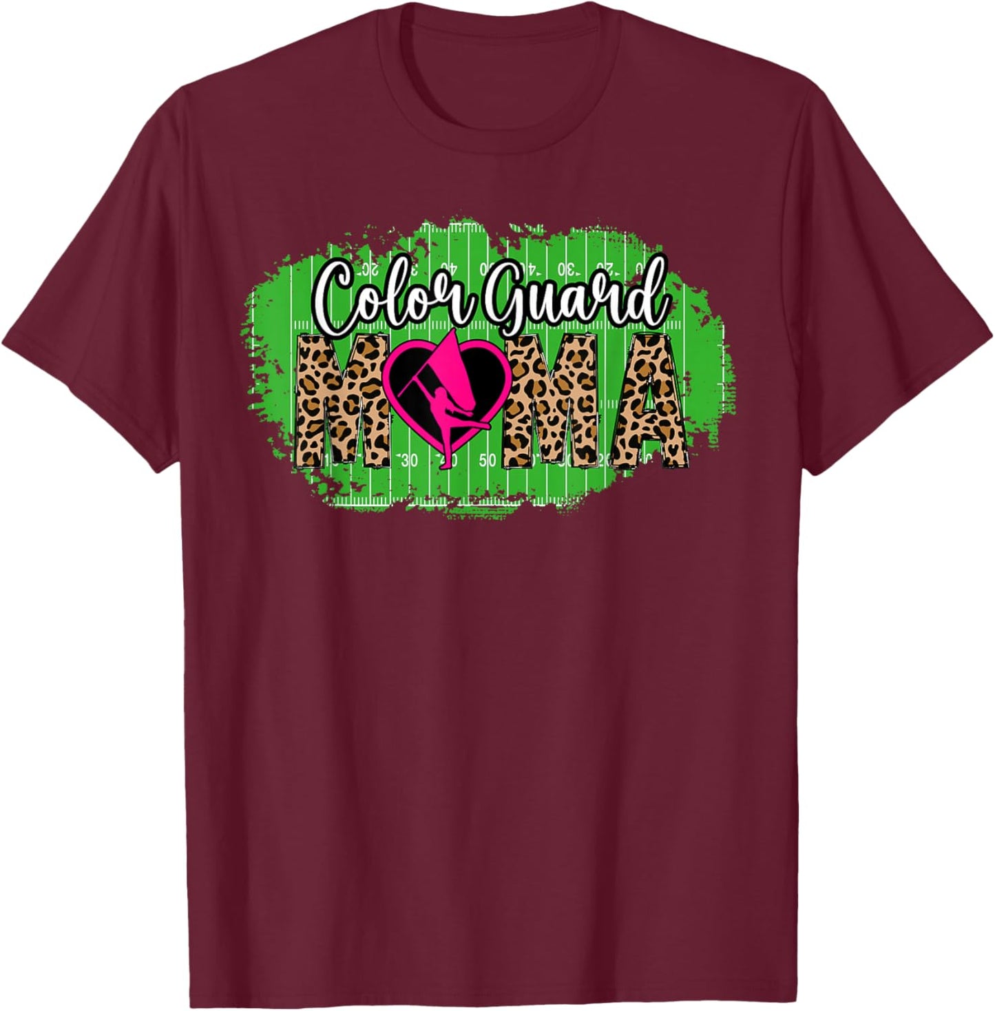 Color Guard Mama Leopard Guard Mom Of A Color Guard Member T-Shirt - T-Shirt | Maroon